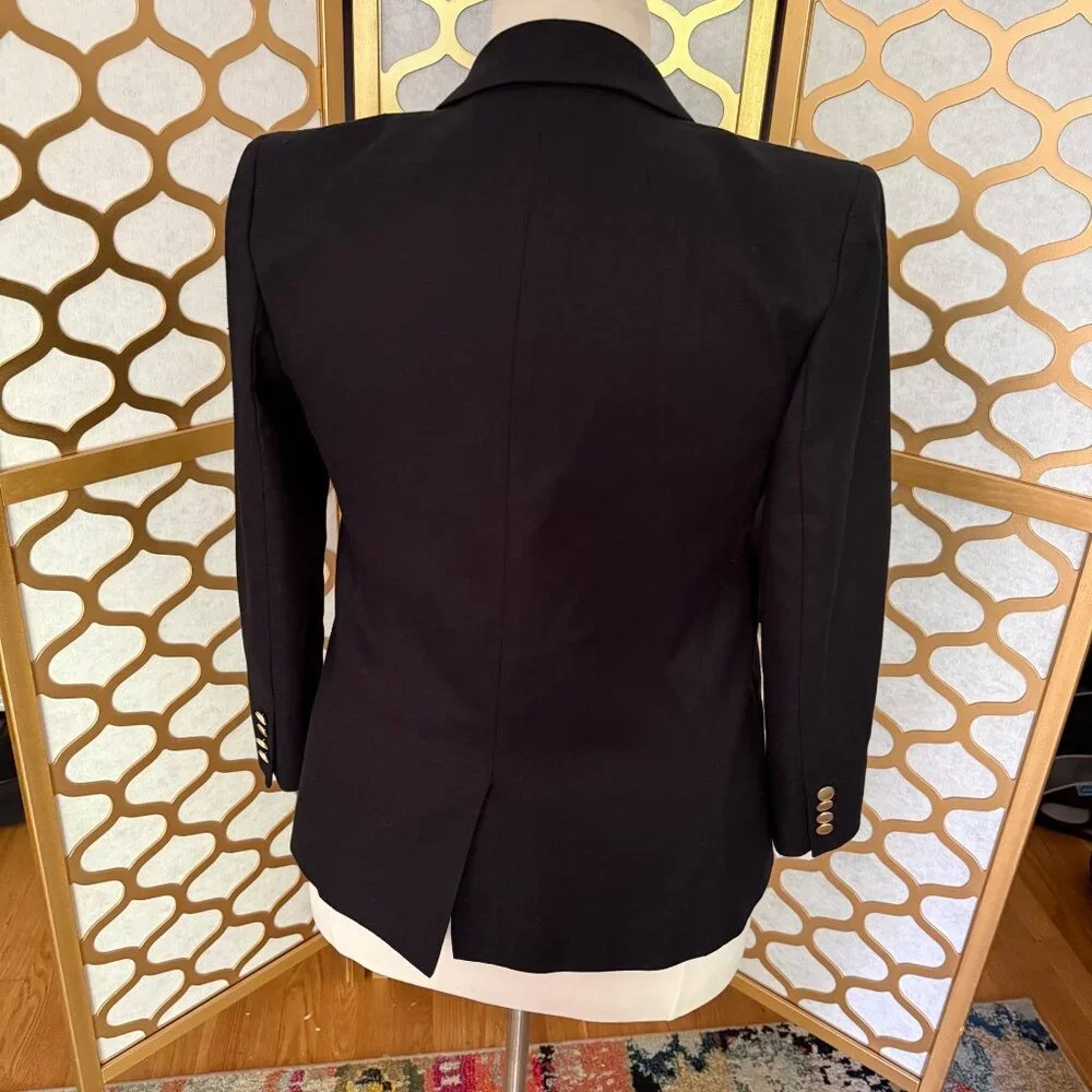 J.Crew Vivienne Navy Linen Blend Blazer 10P Petite Gold Button Tailored Jacket - Picture 7 of 16